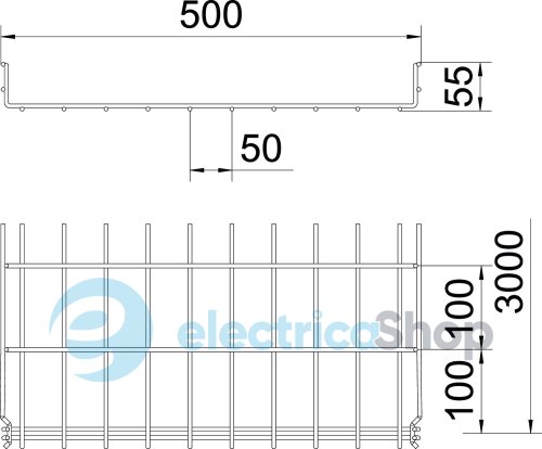 Дротяний лоток GRM 55х500 L=3000, G (2,5-10 мкм) OBO 6001452