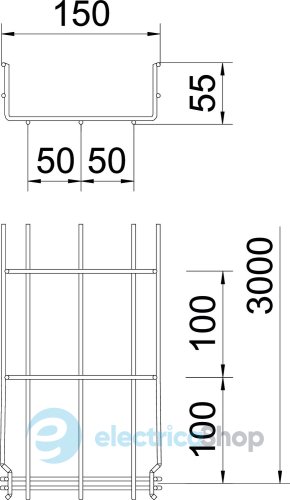 Дротяний лоток GRM 55х150 L=3000, A2 (нерж. сталь) OBO 6001074