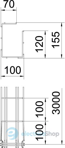 Дротяний лоток G-подібний, 150х100 L=3000, G (2,5-10 мкм) OBO 6005544