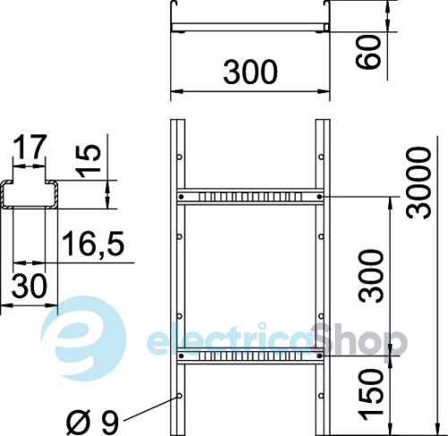 Кабельростр VS перекладина, 60х300х3000, FS (18-22 мкм) OBO 6208541