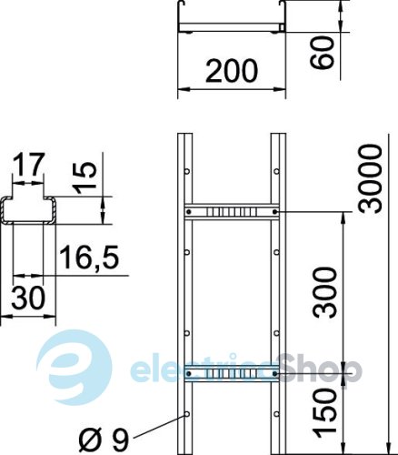 Кабельростр VS перекладина, 60х200х3000, FT (40-60 мкм) OBO 6208562