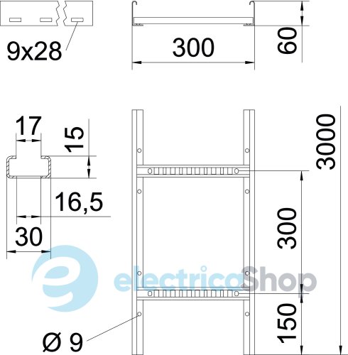 Кабельростр с приваренной VS перекладиной, 60х300х3000, FS (18-22 мкм) OBO 6209612