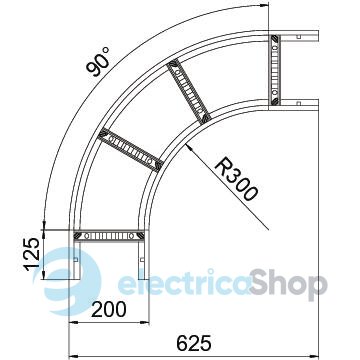 Кутова секція 90° кабельростру з VS поперечинами, 60х200мм, FS (18-22 мкм) OBO 6225042