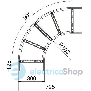 Угловая секция 90° кабельростра с VS перекладинами, 60х300мм, FS (18-22 мкм) OBO 6225044