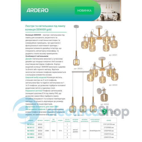 Бра Feron Ardero DENVER BL1410-2 80532