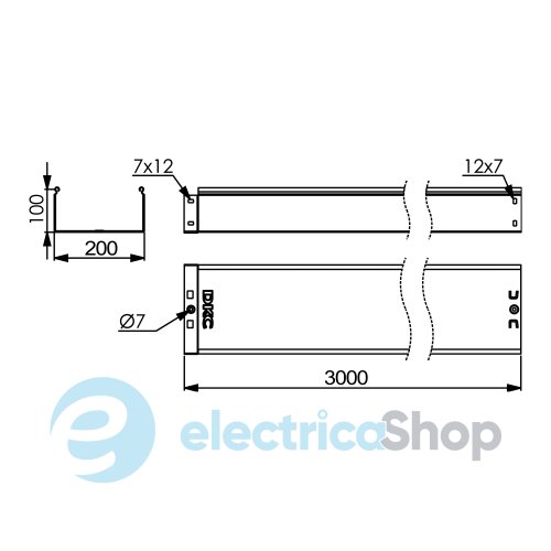 Лоток неперф. (0.8мм) 100x200 L=3000 мм, ДКС 35103 (Сендзимира)