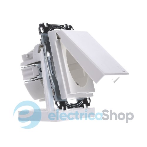 Розетка с з/к крышкой и шторками 16А/250V (автомат. зажим) SM Merten MEG2310-0319 полярно-белый