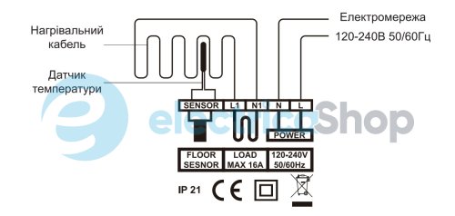 Терморегулятор для теплого пола +5..+40° 16А/3200Вт IP21.Easytherm ET-30, белый