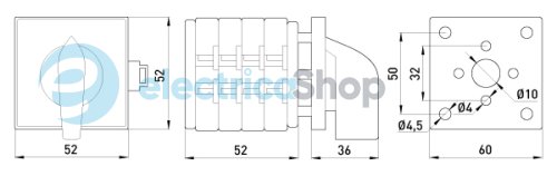 Пакетный переключатель LK25/4.322-SP/45 щитовой, на DIN-рейке, 0-1-2, 25А 8427-200 E.NEXT