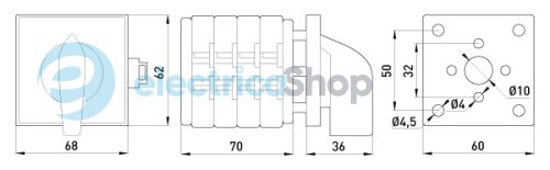 Пакетный переключатель LK63/4.322-SP/45 щитовой, на DIN-рейке, 0-1-2, 63А 8827-200 E.NEXT