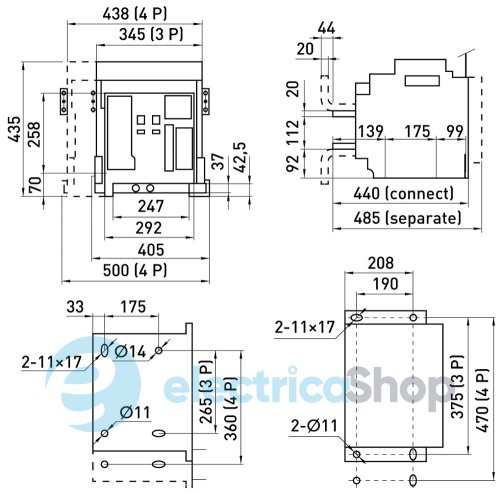 Повітряний автоматичний вимикач e.industrial.acb.2000D.1600, викатний, 0,4кВ, 3Р, електронний розчіплювач, мотор-привід та РН i081107 E.NEXT