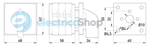 Пакетний перемикач LK40/3.323-ZP/45 щитовий, з передньою панеллю, 3p, 1-0-2, 40А 8631-200 E.NEXT