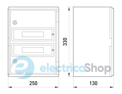Корпус ударопрочный с АБС e.plbox.250.330.130.18m.blank, 250х330х130мм, IP65 с панелью под 18 модулей CP5102 E.NEXT