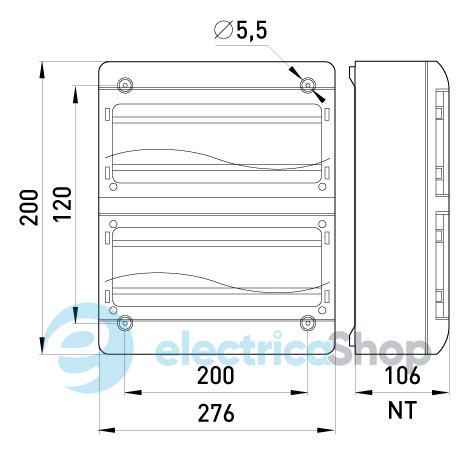 Корпус пластиковый, навесной (NT) 26-модульный, двухрядный, IP 40, с непрозрачной дверцей 6664-126непр E.NEXT