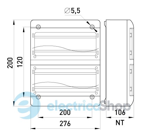 Корпус пластиковый, навесной (NT) 26-модульный, двухрядный, IP 55, с непрозрачной дверцей 6664-226непр E.NEXT