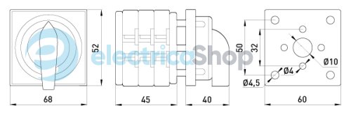 Пакетний перемикач LK16/3.323-ZК/45 щитовий, з передньою панеллю (під пломбування), 3p, 1-0-2, 16А 8335-200 E.NEXT