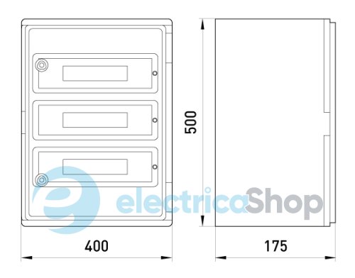 Корпус ударопрочный с АБС e.plbox.400.500.175.54m.blank, 400х500х175мм, IP65 с панелью под 54 модуля CP5104 E.NEXT