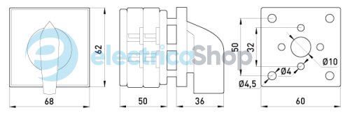 Пакетний перемикач LK63/2.211-ZP/45 щитовий, з передньою панеллю, 3p, 0-1, 63А 8811-200 E.NEXT