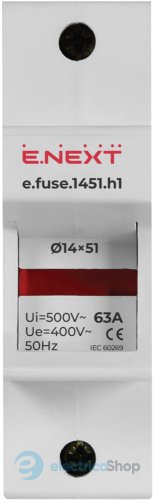 Утримувач запобіжника на Дін-рейку e.fuse.1451.h1, під запобіжник 14х51, 1р, 63А i0300004 E.NEXT