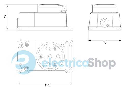 Силовая розетка стационарная с защитной каучуковой крышкой e.socket.rubber.315.25, 4п., 25A, s9100031 E.NEXT