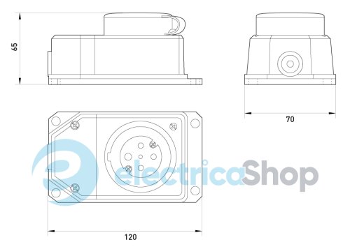 Силовая розетка стационарная с защитной каучуковой крышкой e.socket.rubber.072.32, 4п., 32A, s9100034 E.NEXT