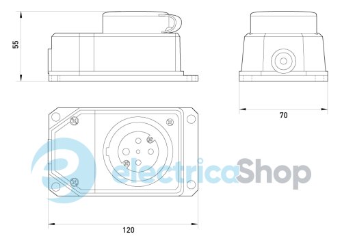 Силовая розетка стационарная с защитной каучуковой крышкой e.socket.rubber.062.16, 4п., 16A, s9100037 E.NEXT