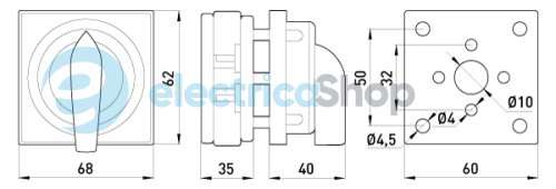 Пакетный переключатель LK40/1.216-ZК/45 щитовой, с передней панелью (под пломбирование), 1p, 0-1, 40А 8665-200 E.NEXT