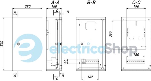 Корпус учета металлический e.mbox.pro.n.f3.9 IP54 подвесной под 3ф счетчик, 9 мод. , с внутр.дверцами под опломб. p0100225 E.NEXT