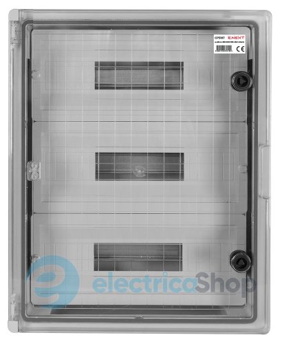 Корпус ударопрочный с АБС e.plbox.350.500.195.45m.tr, 350х500х195мм, IP65 с прозрачной дверцей и панелью под 45 модулей CP5117 E.NEXT