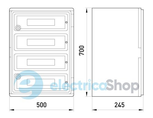 Корпус ударопрочный с АБС e.plbox.500.700.245.88m.tr, 500х700х245мм, IP65 с прозрачной дверцей и панелью под 88 модулей CP5116 E.NEXT