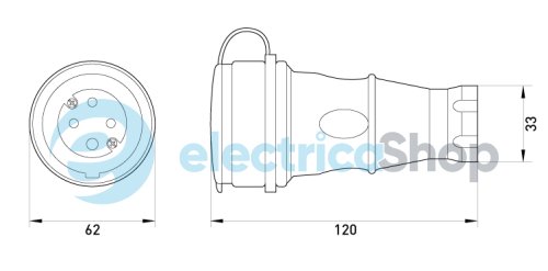 Силовая розетка переносная с защитной каучуковой крышкой e.socket.rubber.061.16, 4п., 16A, s9100036 E.NEXT