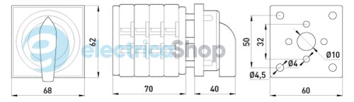 Пакетний перемикач LK40/4.322-ZК/45 щитовий, з передньою панеллю (під пломбування), 0-1-2, 40А 8625-200 E.NEXT