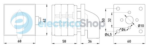 Пакетный переключатель LK63/3.323-SP/45 щитовой, на DIN-рейку, 3p, 1-0-2, 63А 8837-200 E.NEXT