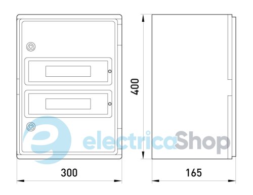 Корпус ударопрочный с АБС e.plbox.300.400.165.24m.tr, 300х400х165мм, IP65 с прозрачной дверцей и панелью под 24 модуля CP5113 E.NEXT