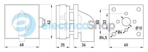 Пакетный переключатель LK40/1.216-SP/45 щитовой, на DIN-рейку, 1p, 0-1, 40А 8667-200 E.NEXT