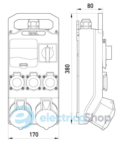 Монтажный набор, окно 4-мод. выкл. 0-1, 16A, 5п., 3x16A, 3p, 250V, 332 TAREL