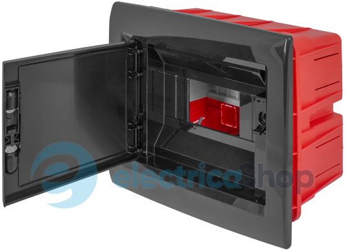 Корпус пластиковый на 8 модулей e.plbox.pro.w.08b.black встроенный, черный с непрозрачной дверцей IP40 CP12908B E.NEXT