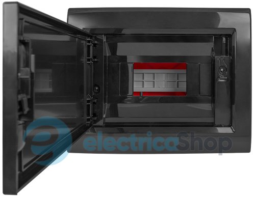 Корпус пластиковый на 8 модулей e.plbox.pro.w.08b.black встроенный, черный с непрозрачной дверцей IP40 CP12908B E.NEXT
