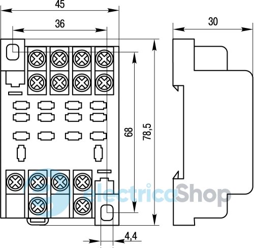 Роз'єм модульний e.control.p104s для проміжного реле 10А на 4 гр. конт. i.ptf.14a E.NEXT