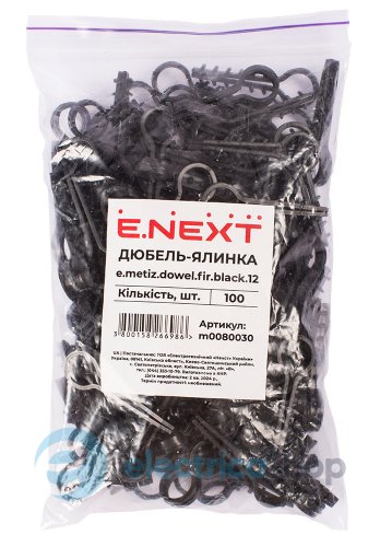 Дюбель ялинка 12 mm для круг. пров. e.metiz.dowel.fir.black.12, чорний 100 шт. E.NEXT m0080030