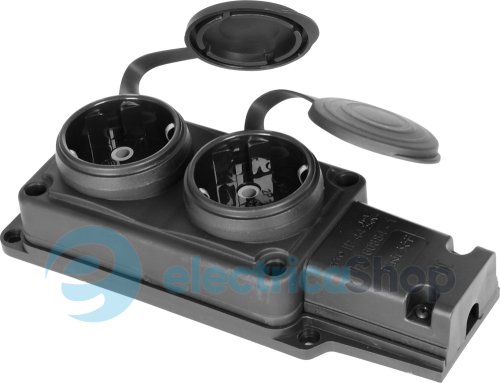 Розетка двойная с защитной крышкой каучуковая e.socket.rubber.029.2.16, с з/к, 16A, s9100026 E.NEXT