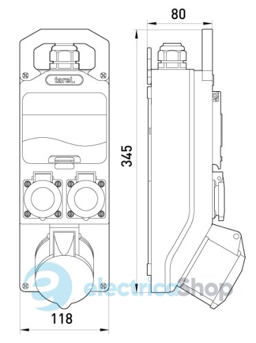 Монтажний набір, вікно 5-мод. 32A, 3Р+Z, 400V, 2x16A, 2P+Z, 250V, TAREL 364