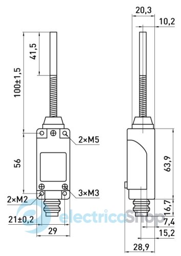 Вимикач кінцевий e.limitswitch.10 важіль-ексцентрик з металевим кінцем s0070014 E.NEXT