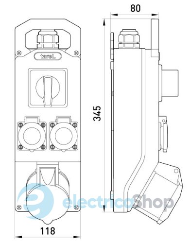 Монтажний набір, вим. L-0-P 16A, 3Р+N+Z, 400V, 2x16 2P+Z, 250V, TAREL 381