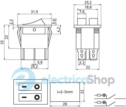 Перемикач клавішний e.switch.key.02, 6 pin, подвійний, з індикацією s2040002 E.NEXT