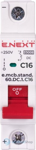 Модульний автоматичний вимикач e.mcb.stand.60.DC.1.C16, 1P, 16А, C, 6kA, DC s081006 E.NEXT