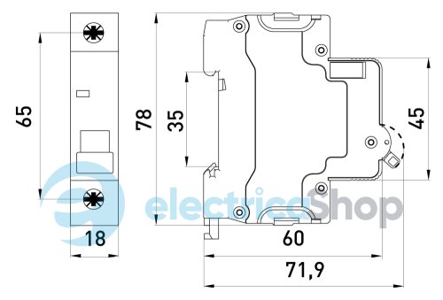 Модульний автоматичний вимикач e.mcb.stand.60.DC.1.C25, 1P, 25А, C, 6kA, DC s081008 E.NEXT