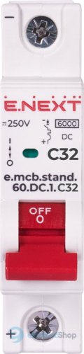 Модульный автоматический выключатель e.mcb.stand.60.DC.1.C32, 1P, 32А, C, 6kA, DC s081009 E.NEXT