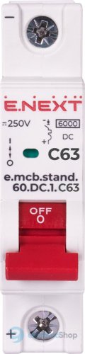 Модульний автоматичний вимикач e.mcb.stand.60.DC.1.C63, 1P, 63А, C, 6kA, DC s081012 E.NEXT