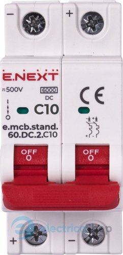 Модульний автоматичний вимикач e.mcb.stand.60.DC.2.C10, 2P, 10А, C, 6kA, DC s081018 E.NEXT